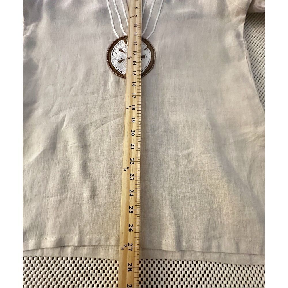 BARBARA GERWIT Linen Blouse Top S/M Tunic‎ Beaded Shirt Sand Dollar Ivory Beach - Picture 9 of 12